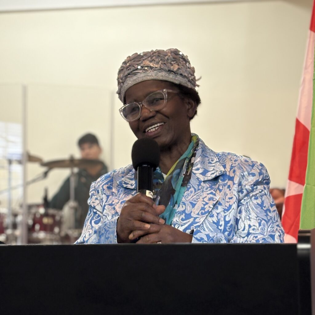 Pastor Carmen Hamilton giving an acceptance speech for her United Way East Ontario Community Builder Award.